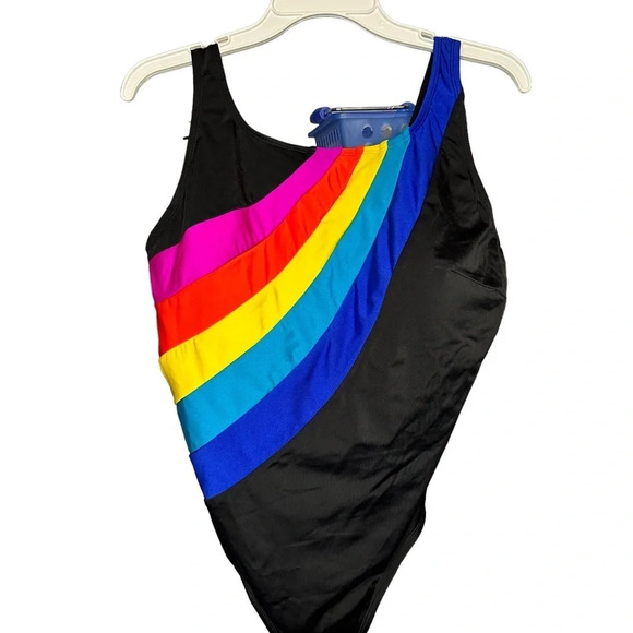 NWT Longitude Black Muli-Color One Piece Swimsuit. Sz: 14 - Picture 2 of 8